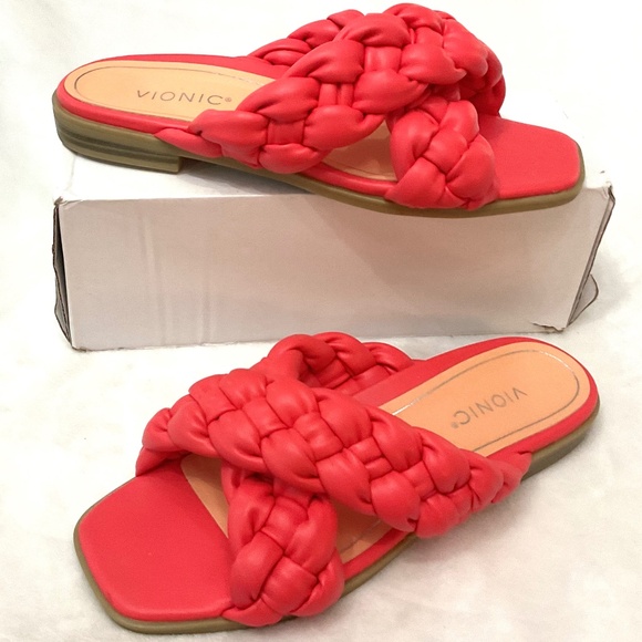 Vionic Shoes - Vionic Kalina Poppy Braided Cross Strap Comfort Open Toe Walking Sandals Size 8